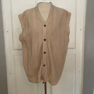 VTG Reebok GOLF Men's‎ Large/L Beige Knit V-Neck Sleeveless Cardigan Vest Cotton